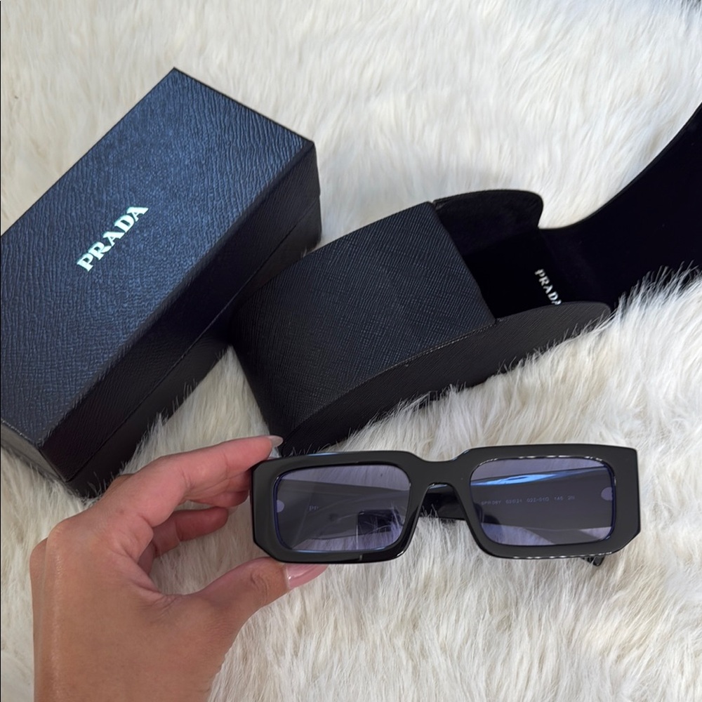 Prada Black And Blue Rectangular Sunglasses - image 4